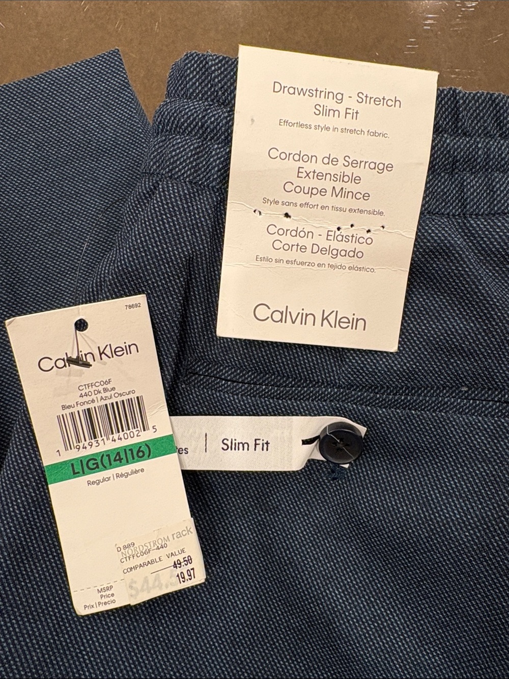 Calvin Klein Slim Fit Drawstring Pants - Navy Blue